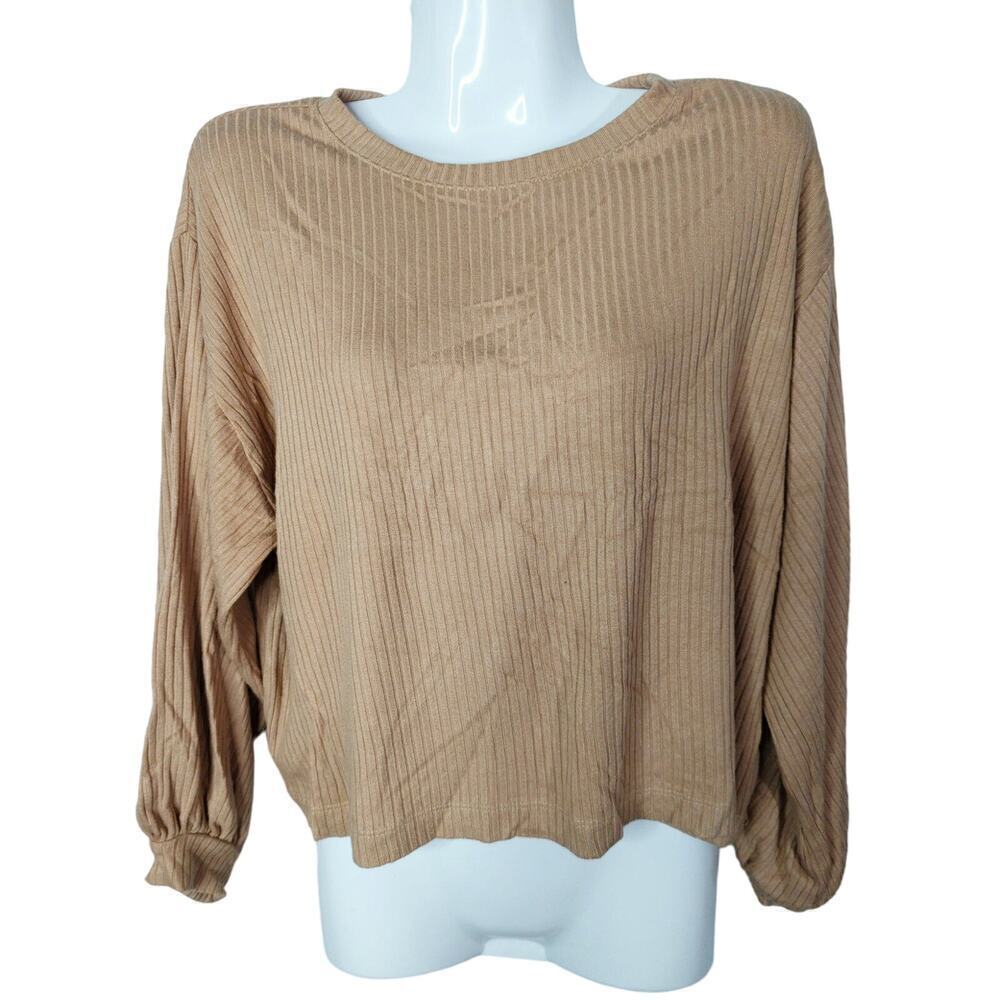 Rachel Pally Womens Tan Ribbed Modal Top Loose Oversized Size M